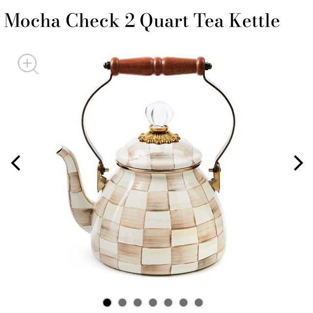 Mackenzie childs mocha check 2 qaurt tea kettle