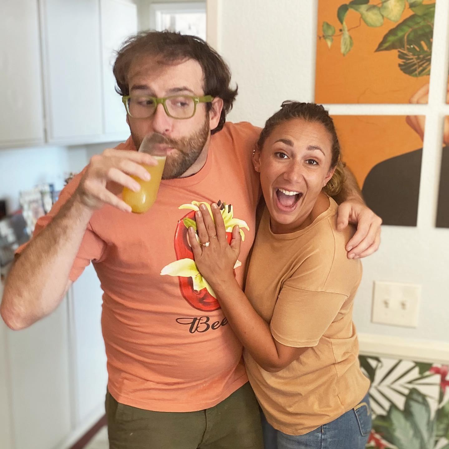 The day after Ben proposed, celebrating