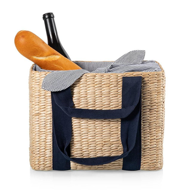 PICNIC TIME - Parisian Picnic Basket - Seagrass Picnic Basket, (Beige with Navy Blue Accents)