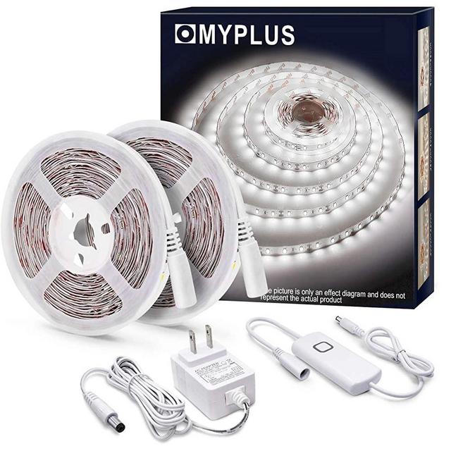 MYPLUS 32.8 FT White Strip Lights, Dimmable LED Tape Light 6500K Bright Daylight White, Flexible Under Cabinet Lights with 600 LEDs and UL Listed Safety Power Supply for Room,Kitchen and décor