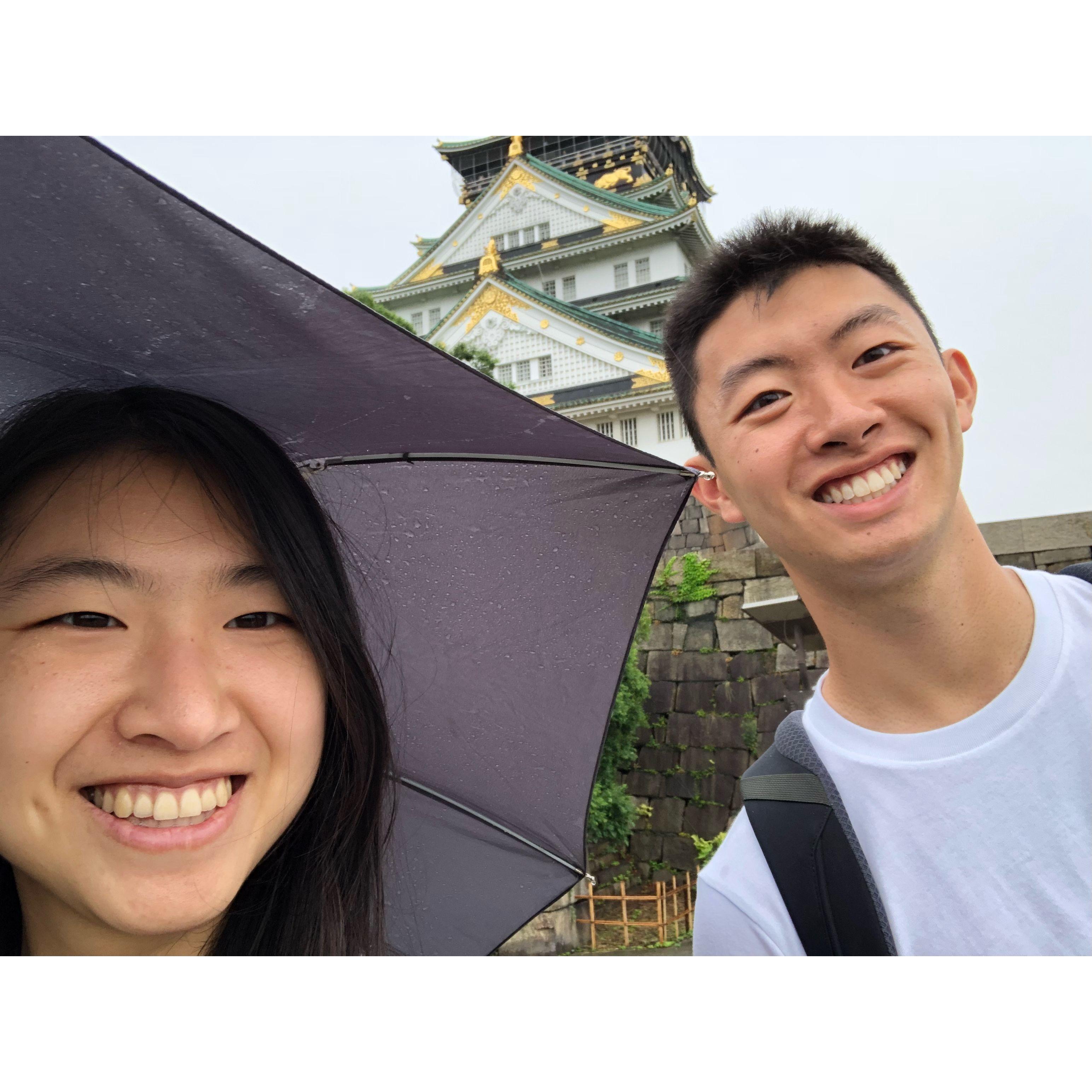 June 2018, Osaka - Rainy day selfie at the castle! Sorry Ben, Ruby forgot to include you under the umbrella.
