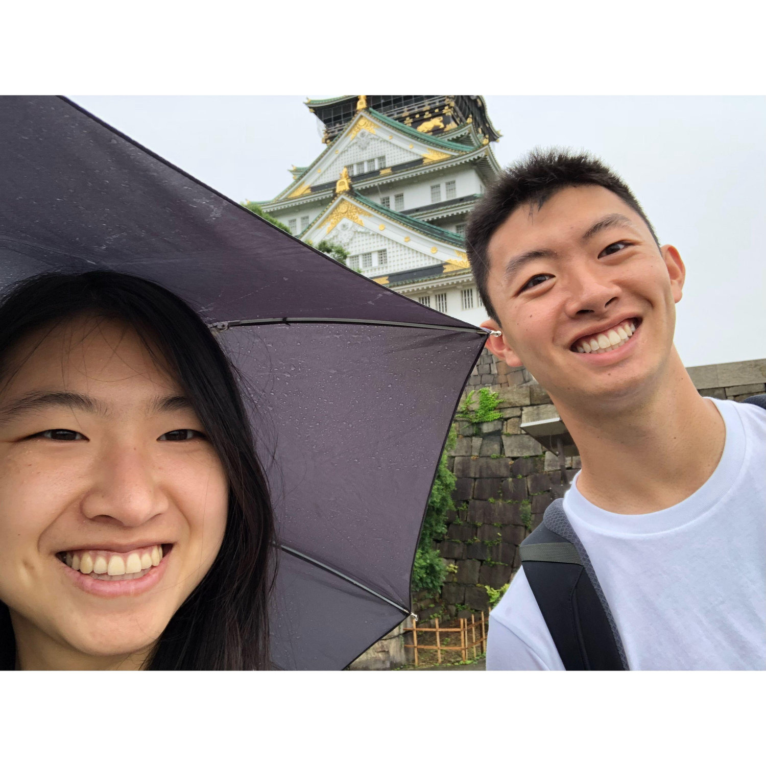 June 2018, Osaka - Rainy day selfie at the castle! Sorry Ben, Ruby forgot to include you under the umbrella.