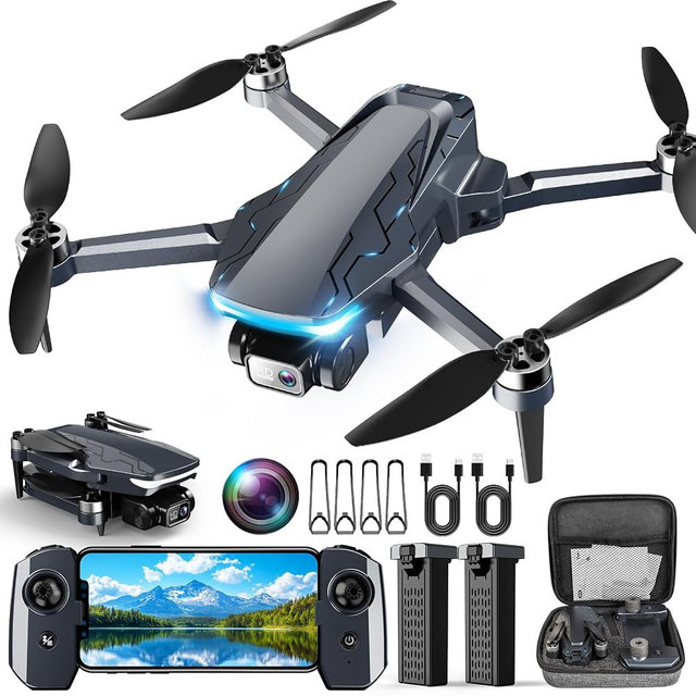 GPS Drone with Camera, 2K HD Drones for Adults, Foldable FPV Drone with GPS Auto Return, Follow Me, Circle Fly, Waypoint Fly, 5G Transmission, Gestures Selfie, Brushless Motor, 2 Batteries, Charcoal