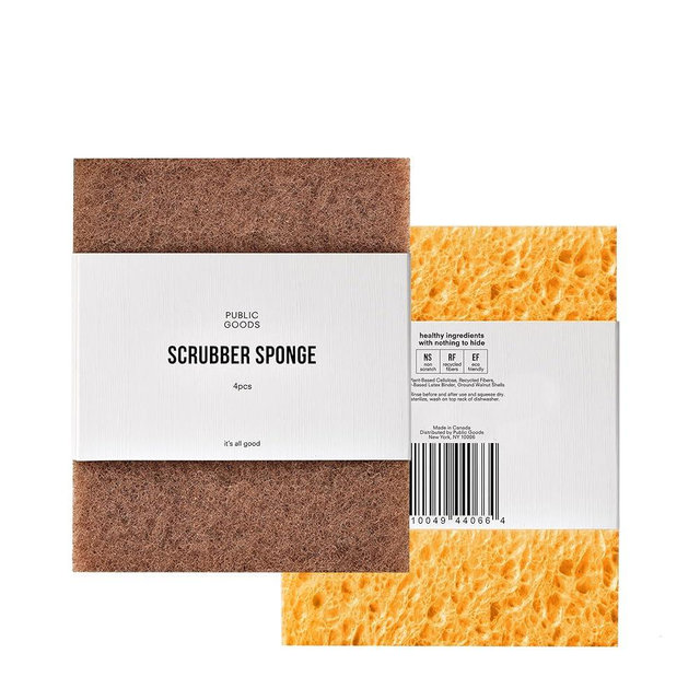 Public Goods Walnut Scrubber Sponge | Cleaning & Scrubbing Sponges for Dishes & Kitchen Sink | Natural, Plant-Based Sponges | Pack of 4