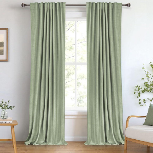 100% Blackout Shield Linen Blackout Curtains for Bedroom 96 Inches Long, Back Tab/Rod Pocket Living Room Drapes, Thermal Insulated Blackout Curtains 2 Panels Set, 50" W x 96" L, Sage