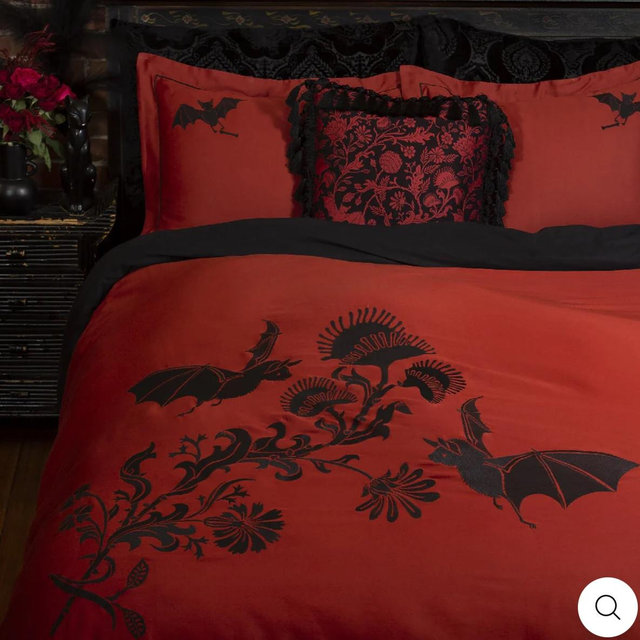 Night Flight Embroidery Duvet Cover - Red & Black