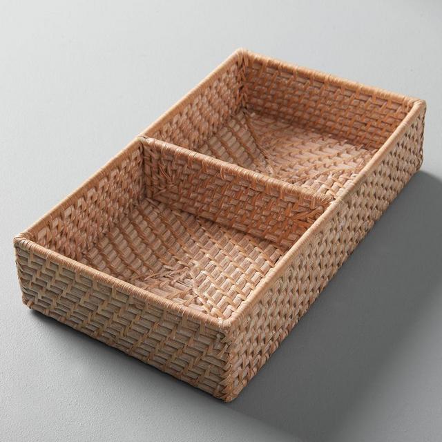 Modern Weave Basket w/ Divider, Whitewashed