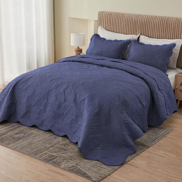 Oversized Cal King Bedspreads 120x120 for Extra Tall Split California King Bed Lightweight Quilted Coverlet Set 3 Pieces 1 Quilt 2 Pillow Shams Patriot Blue