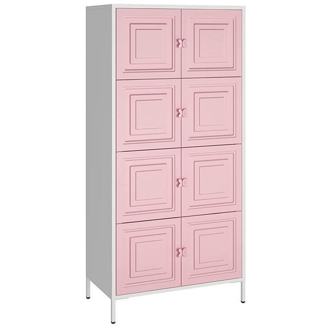 MIOCASA Metal Locker with Doors Storage Cabinet for Office, Living Room, Bedroom, Kitchen, Pink (8 Door)