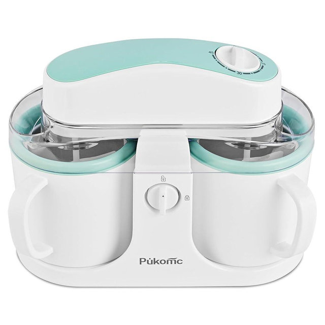 Pukomc Ice Cream Maker Machine for Home Use, with Two Ice Cream Bowls,Simple Operation and Easy to Clean,White Green