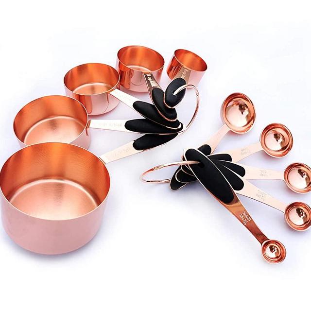 10 Piece Set Measuring Cups Spoons for Accurate Allocating Dry and Liquid Ingredients, Cooking Baking Measuring Tools, Stainless Steel Measuring Cups Spoons Set (Rose Gold)