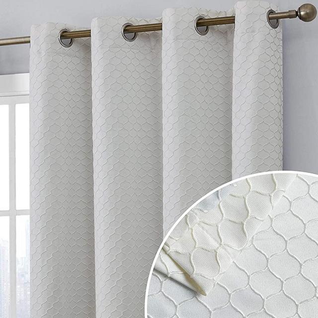 HLC.ME Siena Decorative Lattice 100% Blackout Thermal Insulated Double Layer Window Curtain Grommet Panels for Living Room & Bedroom - Energy Savings & Soundproof, Set of 2 (50 x 63 inch Long, Ivory)