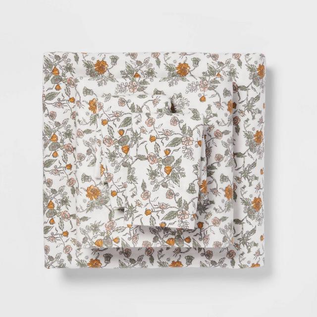 Queen Fall Pattern Flannel Sheet Set Floral - Threshold™