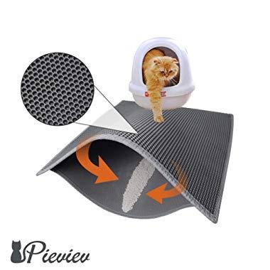 Pieviev Cat Litter Box Mat Litter Trapper of Jumbo Size 30" X 24", Honeycomb Double-Layer Design Waterproof Urine Proof Material, Easy Clean and Floor Carpet Protection