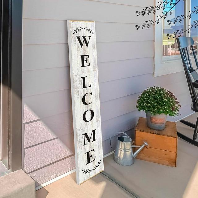 Suzile 47.2 x 7.8 Inches Welcome Sign for Front Door Welcome Sign for Front Porch Standing Farmhouse Porch Signs Outdoor Tall Welcome to Our Home Sign Decorations Outdoor Welcome Signs for Porch