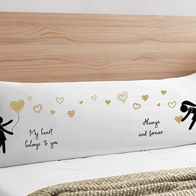 Hers and Hers Lesbian Gay Couples Love Valentine Accent Decorative Couch Long Throw Zipper Body Pillow Cover Case Pillowcase Wedding Gifts Anniversary Cute Romantic Boyfriend Mrs and Mrs Room Decor