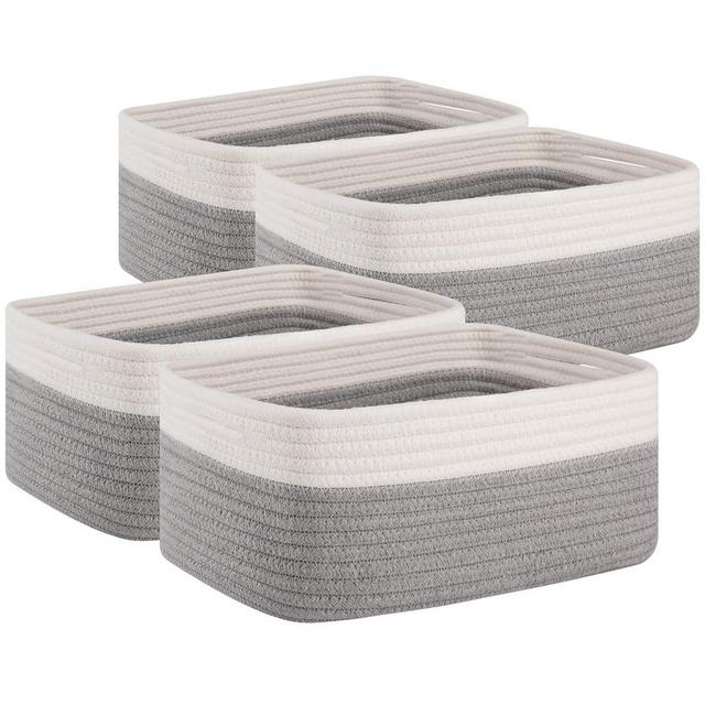 OIAHOMY 4 Pack Storage Baskets for Organizing, Small Bins for Shelves, Cute Decorative Storage Bins, Organizer Baskets for Gifts Empty, 14.2''Lx11''Wx6.3'H, Grey/White