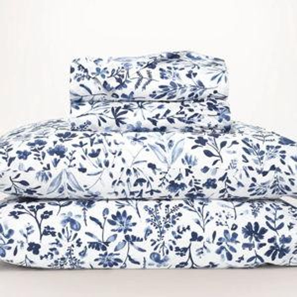 Signature Hemmed Sheet Set - Navy Botanical - King with King Pillow Cases