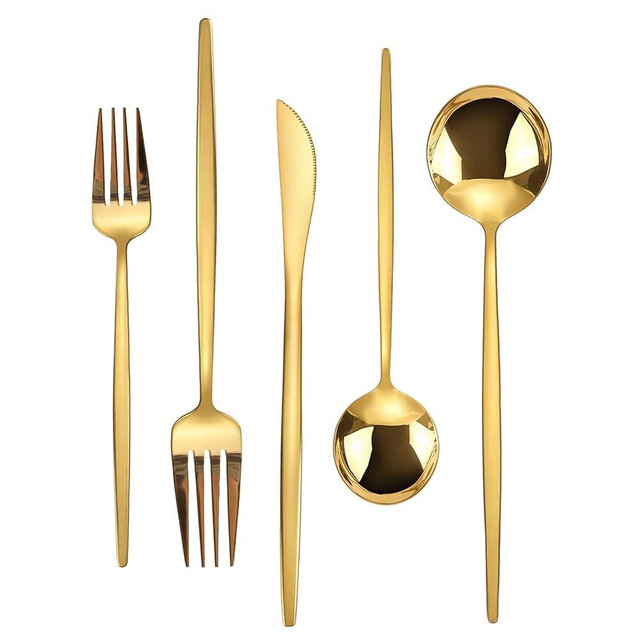 Gold Silverware Set, KassKa 40 Pieces Flatware Cutlery Set, Stainless Steel Utensils Set Spoon Fork Knives Set for Home Restaurant and Kitchen, Mirror Polished Finished, Service for 8