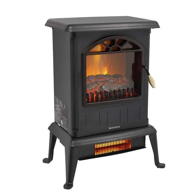 ROVSUN Electric Fireplace Stove, 22.4" Freestanding Infrared Quartz Heater w/ Realistic Flame Effect, Overheat & Tip-Over Protections, Adjustable Temperature, 1000W/1500W, ETL, Bedroom Living Room