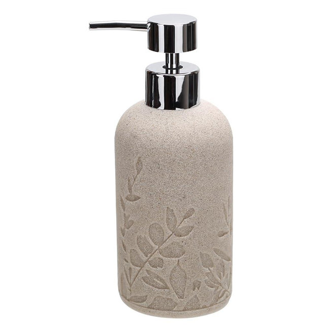 1pcs Hand Soap Dispenser Set, Sandstone Textured Resin Liquid Soap Dispenser for Bathroom Countertop, Heavy & Sturdy Dish Wash Soap Dispenser for Kitchen, Matte Beige