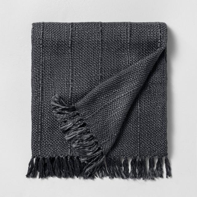 Chunky Stripe Fringe Throw Blanket Railroad Gray - Hearth & Hand™ with Magnolia