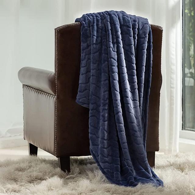 Cozy Bliss Luxury Milky Plush Throw Blanket, Ultra Soft & Lightweight Textured Throw Blanket for Couch, Sofa and Bed (Navy, Throw 50" x 60")