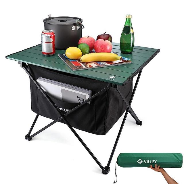 VILLEY Portable Camping Side Table, Ultralight Aluminum Folding Beach Table with Carry Bag for Outdoor Cooking, Picnic, Camp, Boat, Travel