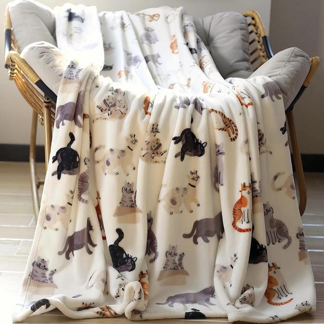 Cat Throw Blanket, 60"x80" Soft Cozy Flannel Throw with Cat Print for Pet Lovers Lightweight Pet Themed Blanket Gifts Full Seasons