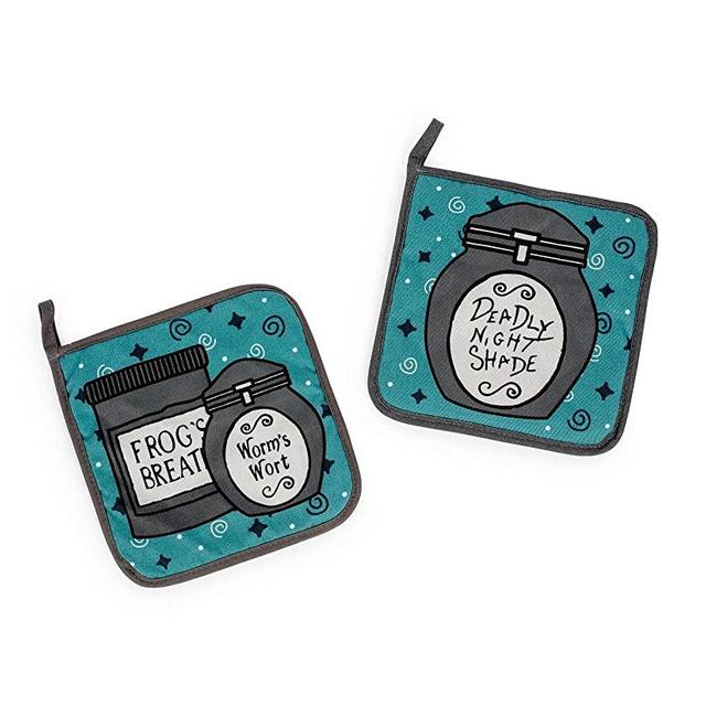 The Nightmare Before Christmas Jack and Sally Cotton Pot Holders, Set of 2 | Heat Resistant Gloves, Hot Pads For Cooking and Baking | Disney Kitchen Accessories and Household Items, Housewarming Gift