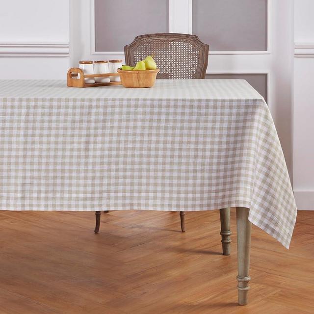 Solino Home Gingham Check Linen Tablecloth 60 x 90 Inch – 100% Pure Linen Natural Plaid Tablecloth for Fall, Thanksgiving, Christmas – Farmhouse Rectangle Tablecloth