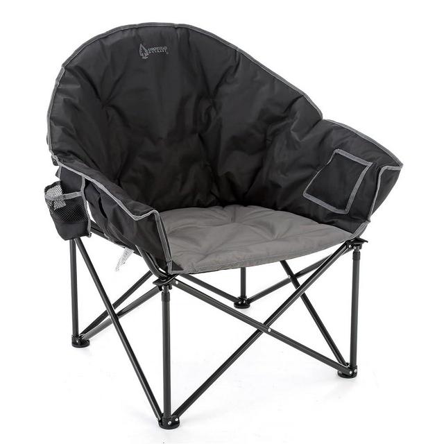 ARROWHEAD OUTDOOR Oversized Heavy-Duty Club Folding Camping Chair w/External Pocket, Cup Holder, Portable, Padded, Moon, Round, Saucer, Supports 330lbs, Carrying Bag, USA-Based Support