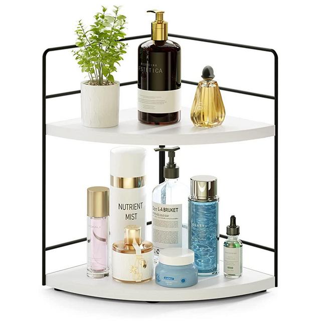 ZGO 2-Tier Bathroom Counter Organizer, Corner Bathroom Organizer Countertop, Makeup Organizer for Vanity Skincare Organizers and Storage, Kitchen Counter Shelf Organizer Perfume Organizer(White)