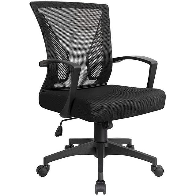 KaiMeng Mid Back Office Chair Ergonomic Computer Chair Desk Chair with Lumbar Support (Black)