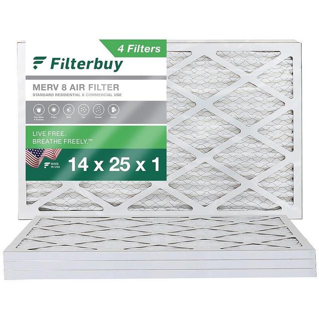 Filterbuy 14x25x1 Air Filter MERV 8 Dust Defense (4-Pack), Pleated HVAC AC Furnace Air Filters Replacement (Actual Size: 13.50 x 24.50 x 0.75 Inches)