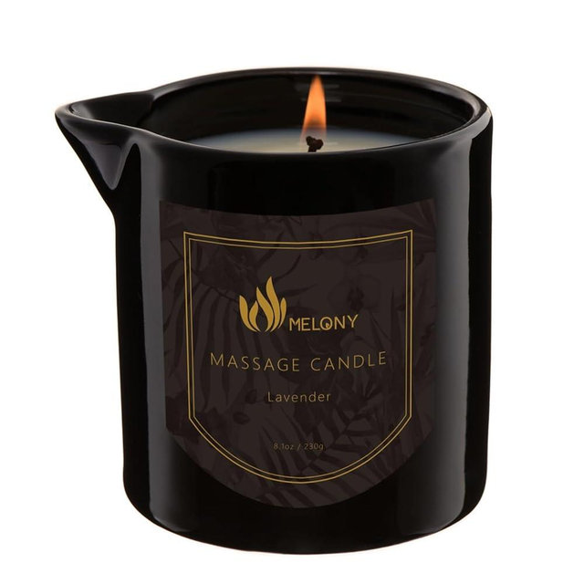 MELONY Massage Oil Candle for Pure Relaxation- 8.1 oz- Moisturizing Essential Oil Body Massage Candle for Home Spa- Amazing Gift for Women & Men (Lavender)