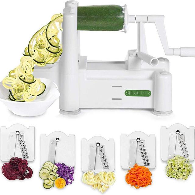 Spiralizer 5-Blade Vegetable Slicer, Strongest-and-Heaviest Spiral Slicer, Best Veggie Pasta Spaghetti Maker for Keto/Paleo/Gluten-Free, Comes with 4 Recipe Ebooks
