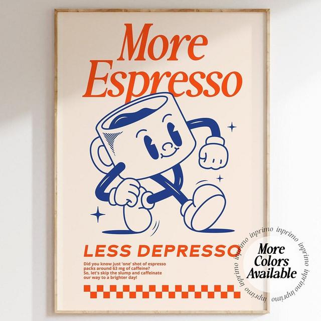 More Espresso Less Depresso Wall Art, Coffee Quote Wall Art, Coffee Station Wall Art, Coffee Bar Print, Cute Apartment Prints, Retro Quote