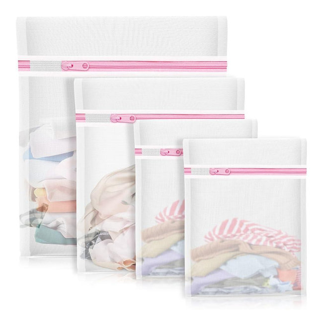 4Pcs Mesh Laundry Bags, Lingerie Bags for Washing Delicates,Mesh Wash Bags for Toy Storage & Cleaning, Travel Storage Organizer Bag, Dorm Room Essentials (1 Large, 1 Medium, 2 Small) (Fine Net)