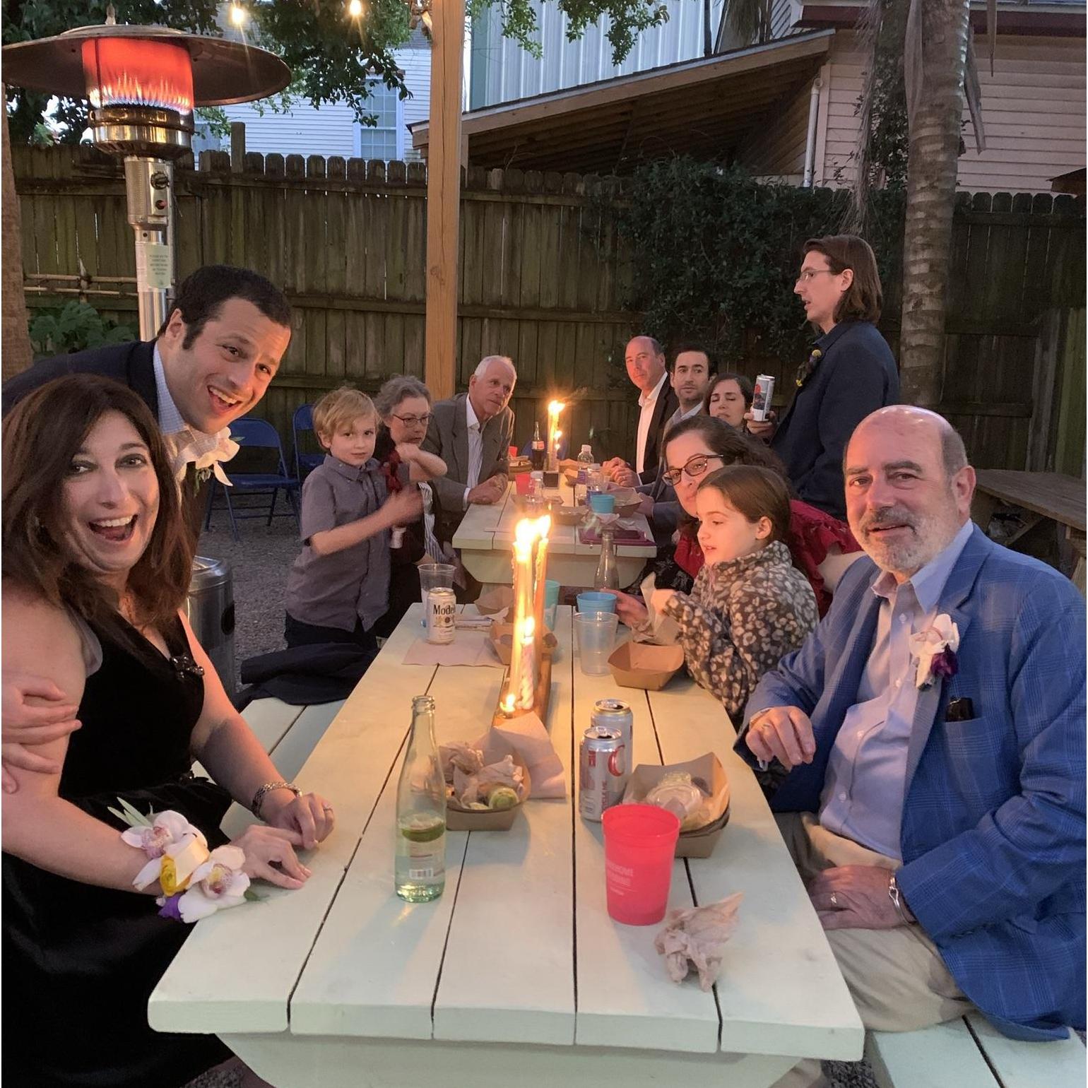 Celebrating Eric and Shelby at their wedding with the Nathan-Lynn crew.