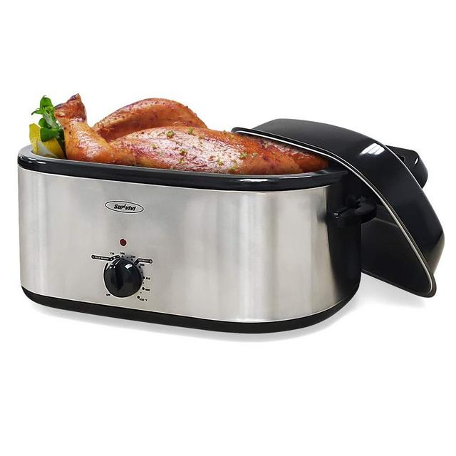 Roaster Oven, Electric Roaster Oven, Roaster Oven, Turkey Roaster Oven Buffet with Self-Basting Lid, Removable Pan, Cool-Touch Handles, Stainless Steel Silver