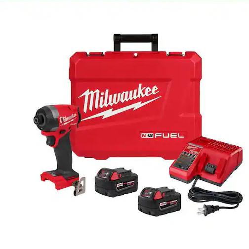 Milwaukee M18 FUEL 18V Lithium-Ion Brushless Cordless 1/4 in. Hex Impact Driver Kit with Two 5.0Ah Batteries Charger Hard Case 2953-22