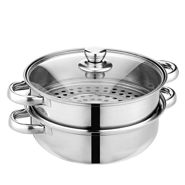 Steamer Pot for Cooking 11 inch Steamer Pot, 2-tier Multipurpose 18/8 Stainless Steel Steam Pot Cookware with Lid for Vegetable, Dumpling, Stock, Sauce, Food