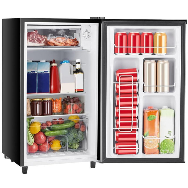 Sweetcrispy 3.2 Cu.Ft Mini Fridge with Freezer, 2 Door Small Refrigerator with Adjustable Thermostat Energy-efficient Low Noise, Compact Fridge for Bedroom, Office, Dorm, Silver