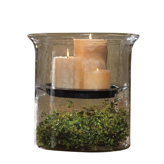 Park Designs Hammered Glass Cylinder with Black Candle Pan 12" D