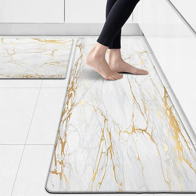 BAOERYAA Kitchen Mats and Rugs Anti Fatigue Cushioned Marble Kitchen Rugs White and Gold Kitchen Accessories Non-Skid & Waterproof Standing Desk Mat Kitchen Mats for Floor Office, Sink, Laundry