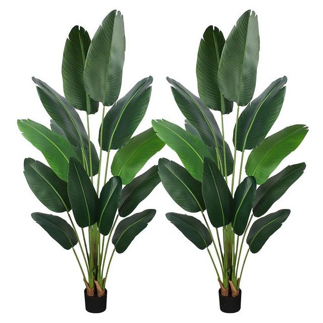 YEPDIN Artificial Bird of Paradise Plant 6 Ft Tall Fake Banana Leaf Plant for Indoors and Outdoors,Faux Palm Tree with Plastic Pot for Office and Home Decor,L1802PCS