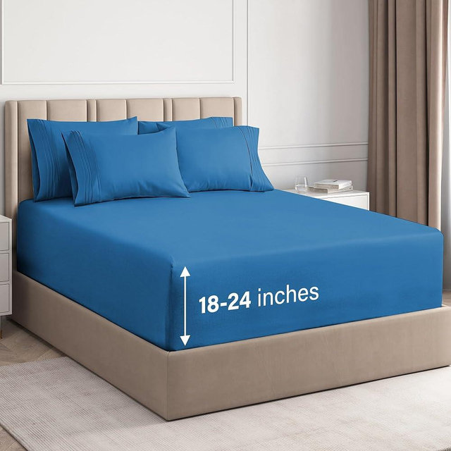 Extra Deep King Sheet Set - 6 Piece Breathable & Cooling Sheets - Hotel Luxury Bed Sheets Set - Easy Fit - Soft, Wrinkle Free & Comfy Sheets Set - Royal Blue Sheet Set w/Extra Deep Pockets