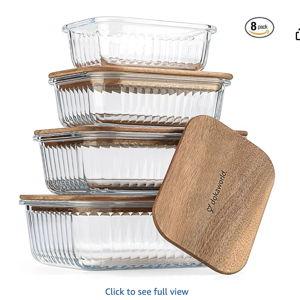 Set of 4 Stackable Space-Saving Nesting Glass Bowls with Airtight Acacia Lids
