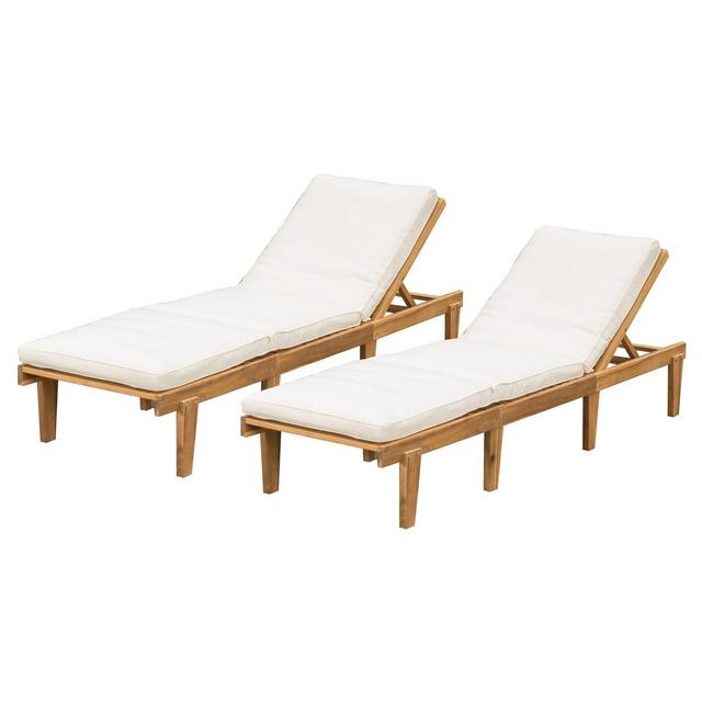 Ariana Set of 2 Acacia Wood Patio Chaise Lounge with Cushion - Teak Finish - Christopher Knight Home